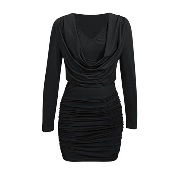 Draped V-Neck Long Sleeve Bodycon Mini Dress - Picture 10 of 16